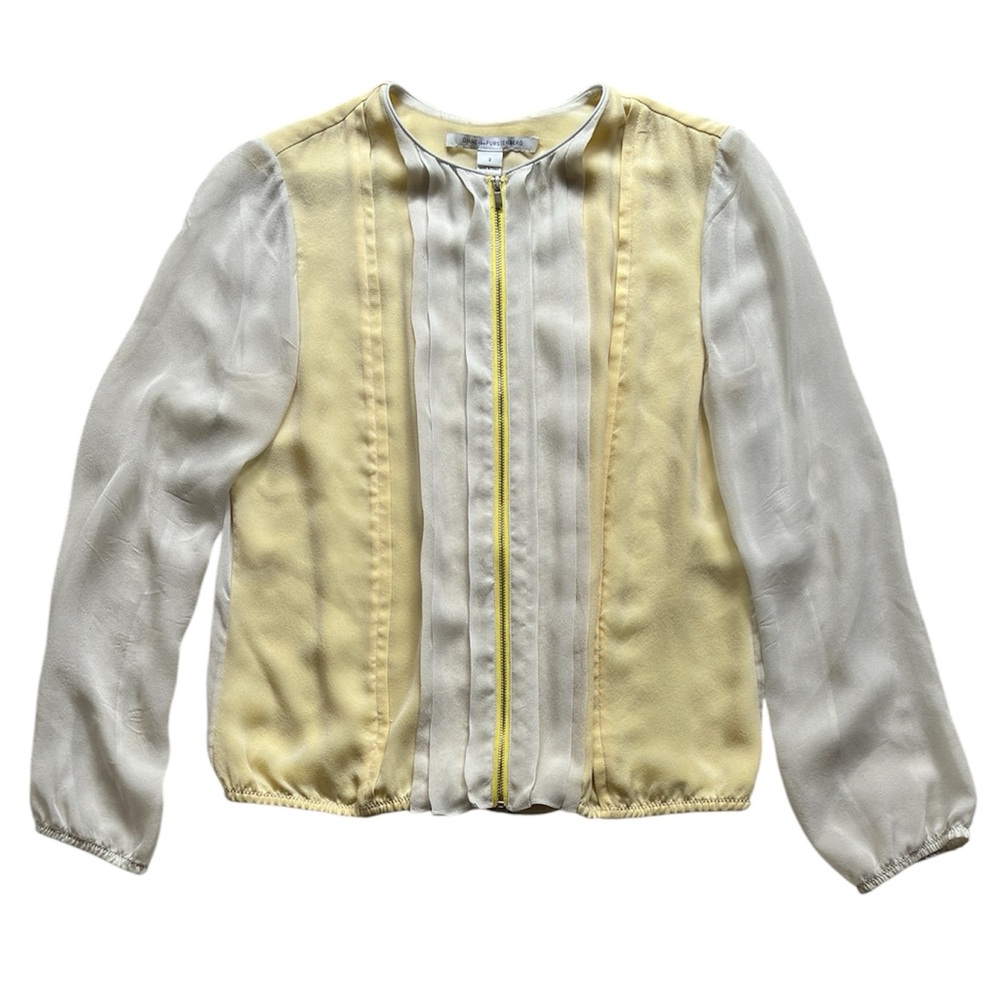 Diane von Furstenberg Women’s Yellow Silk Colorblock Zip Blouse Size 2